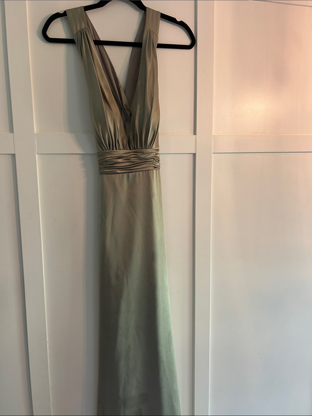 Revelry One-Shoulder Sage Green Satin Gown